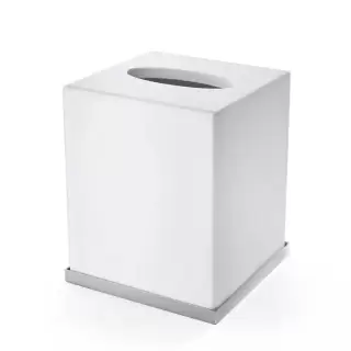 3SC Mood Deluxe White Контейнер для бумажных салфеток, 12х12х14 см, квадратный, настольный, композит Solid Surface, цвет: белый матовый/хром