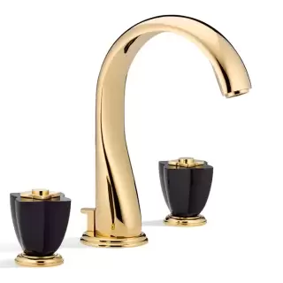 THG Petale de Cristal noir Смеситель для раковины, 3 отв., цвет: золото/черный хрусталь