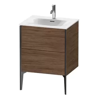 Duravit XViu Тумба подвесная 61x48x59.1см, с раковиной, 2 ящика, цвет: walnut dark/черный матовый