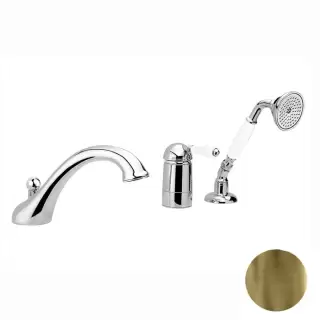 Nicolazzi P.m. Blanc Смеситель на борт ванны, на 3 отв., с изливом  20см., и ручным душем, ручки белая керамика, цвет: бронза