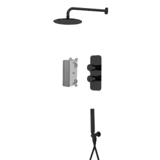 Carlo Frattini Wellness Душевой комплект, верхний душ &Oslash;25см., настенный держатель 35см, ручным душем и смесителем для душа встраиваемым, цвет: черный матовый