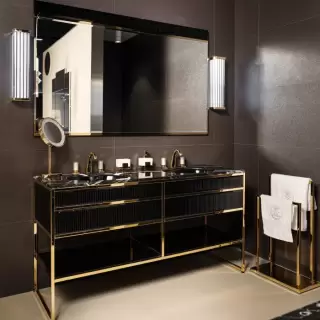 Oasis Academy Комплект мебели 160х53х84см., с мраморной столешницей, раковиной и смесителем, цвет: черный глянцевый