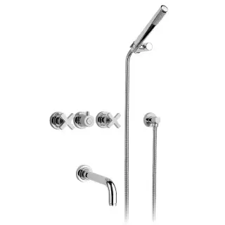 Nicolazzi M.Croce Встраиваемый Смеситель для ванны с 2мя ручками с переключателем ванна/душ, + комплект руч. душа, цвет: хром