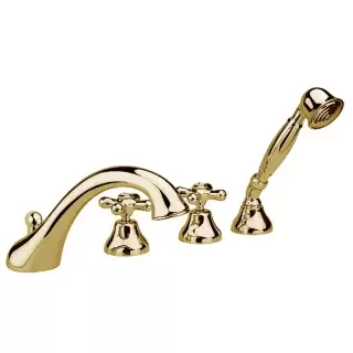 Nicolazzi Nuova Brenta Смеситель на борт ванны, на 4 отв., с душевой лейкой, излив: 20см, цвет: золото 24к