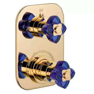 THG Pétale de cristal bleu Смеситель для душа, термостатический, с переключателем на 2 потока, цвет: золото/синий хрусталь