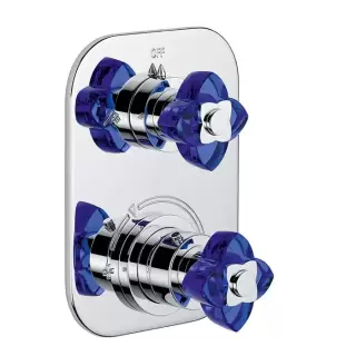 THG Pétale de cristal bleu Смеситель для душа, термостатический, с переключателем на 2 потока, цвет: хром/синий хрусталь