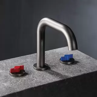 Gattoni GAS Смеситель для раковины на 3 отв., в комплекте с донным клапаном, цвет: Grey anthracite/красный/синий