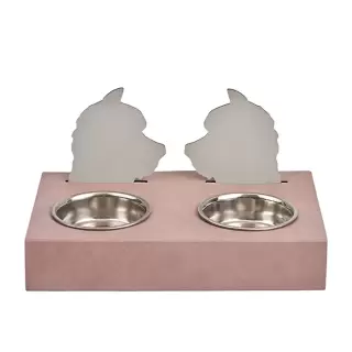 ADJ Подставка с мисками Dog, хром, 40x22xH7.5 см., цвет: пепельная роза/устричный