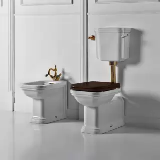 Kerasan Waldorf Унитаз 65х37см., приставной, c низким бачком, ручкой смыва справа, цвет: белый/бронза