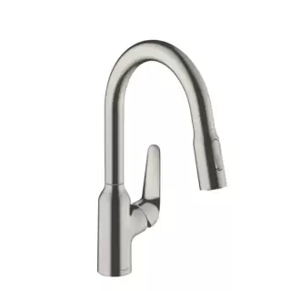 Hansgrohe Focus Кухонный смеситель, на 1 отв., с выдвижным изливом, излив: 18см., цвет: полированная сталь