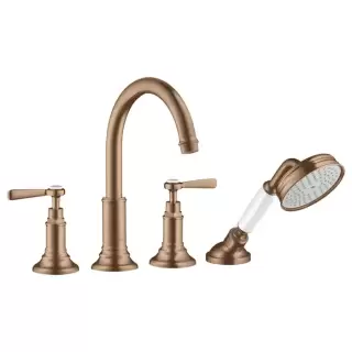 Axor Montreux Смеситель на борт ванны, на 4 отв., с ручным душем, ручка: рычаг, цвет: шлифованное красное золото