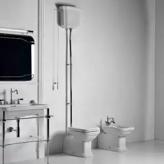 Kerasan Waldorf Унитаз  пристенный удлиненный, с высоким бачком- уст-ка на расстоянии 2см от стены и трубой, цвет: белый/хром