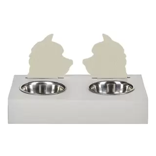 ADJ Подставка с мисками Dog, хром, 40x22xH7.5 см., цвет: белый/панна котта