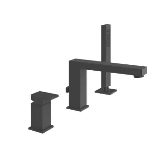 Gessi Rettangolo Смеситель для ванны на 3 отверстия, с переключателем, изливом 195мм и ручным душем, цвет: Black XL