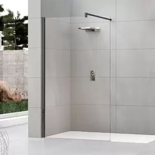 Novellini Kuadra H Душевое ограждение 157-160х205cм., с свободным входом, с настенным кронштейном, стекло прозрачное, цвет: черный матовый