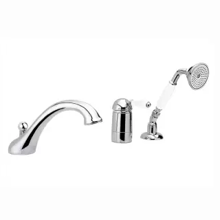 Nicolazzi P.m. Blanc A Смеситель на борт ванны на 3 отверстия, с изливом 200мм и ручным душем, ручки состаренная керамика, цвет: хром