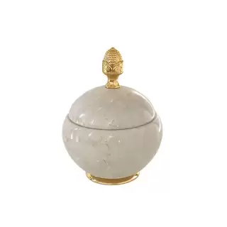 3SC Elegance Баночка универсальная, D=15/h18 см, с крышкой, настольная, цвет: мрамор botticino/золото 24к. Lucido