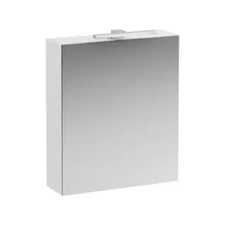 Laufen Base шкаф зеркальный 600x185x700 мм, 1 дверца, петли справа, с гориз.элементом LED-подсв., 2 стекл. полки, 1 розетка, цвет: белый матовый