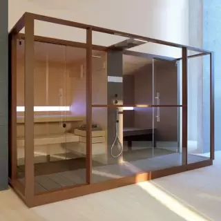 Effegibi Logica Сауна с хаммам и душем 373x250x226см, угловая SX, цвет: Soft Sand