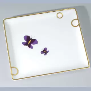 THG CAPUCINE MAUVE DECOR OR Поднос керамический 171х154 мм., настольный, middle size, декор золото/лиловый, цвет: белый