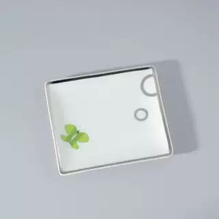 THG CAPUCINE VERT DECOR PLATINE Поднос керамический 122х110 мм., настольный, small size, декор платина/зеленый, цвет: белый