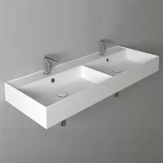 Simas Agile Раковина 121х46 см, 2 отв., двойная, с переливом, цвет: белый