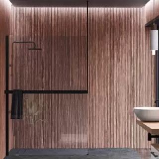 Novellini Kuadra H Душевое ограждение 160х205cм., с свободным входом, Sx, с потолочн кронштейн, с полотенцедержателем, стекло прозрачное, цвет: черный матовый