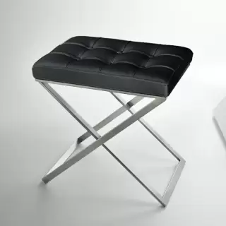 3SC Lino&Lone Стул с сиденьем из кожи со стежкой 50хh50х36 см, цвет: черная кожа/никель сатинированный матовый