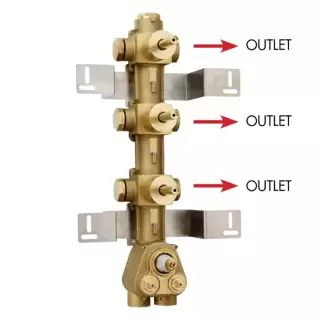 Bossini Встраиваемая часть термостата с 3 запорными клапанами, (3 выхода) высокой пропускной способности на &frac34;&rdquo;, уст-ка верт/гор.
