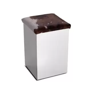 3SC Pouff Пуф-корзина для белья с сиденьем из эко-кожи 30хh49х30 см, цвет: нержавеющая полированная сталь/белая кожа