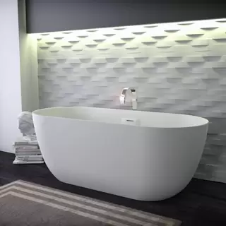 KNIEF Lotus Ванна отдельностоящая из материала Stone 170х75х63 см, с переливом и выпуском Click-Clack хром, без ручек, цвет:белый матовый