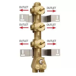 Bossini Встраиваемая часть термостата 3 дивиатора на 2 выхода, (6 выходов) высокой пропускной способности на &frac34;&rdquo;, уст-ка верт/гор.