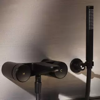 Fima Carlo Frattini Texture Collection Смеситель для ванны, настенный, с ручным душем, цвет: черный матовый