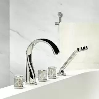 THG Hirondelles Platinum Stamped Смеситель на борт ванны, 5 отв., с ручным душем, цвет: Polished nickel