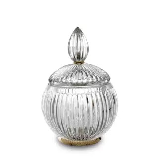 3SC ELEGANCE Баночка универсальная, D=12/h18 см, с крышкой, настольная, цвет: прозрачный хрусталь/золото 24к.