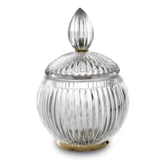 3SC ELEGANCE Баночка универсальная, D=15/h20 см, с крышкой, настольная, цвет: прозрачный хрусталь/золото 24к.