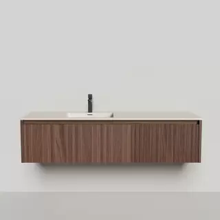 Salini Domino Тумба с раковиной, 140х50х40см., из S-Stone в сборе, д/к; крепеж; сифон; фасад: шпон орех, столешница: Ral9001