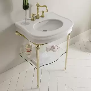 3SC Consolle Консоль Florian 70х52хh86см, с раковиной LA11, сифоном и стекл.полочкой, напольный, цвет: золото 24к. Lucido