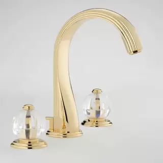 THG Mandarine clear crystal Смеситель для раковины на 3 отверстия, с донным клапаном, цвет: полированное золото