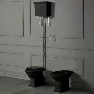 SIMAS Lante Унитаз напольный, выпуск в стену, 38,5х58см, цвет: черный с высоким бачком, цвет: черный/хром