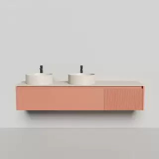 Salini Domino Тумба со столешницей и двумя раковинами,  200х50х40см., из S-Stone в сборе; крепеж; металл/ сифон; фасад Ral3012, столешница: Ral9001