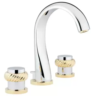 THG Diplomate Roped Rings Смеситель для раковины на 3 отверстия, с донным клапаном, цвет: хром/золото