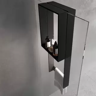 Novellini Kuadra Аксессуары для кабины 35х90cм., с внутренней полкой и внешним полотенцедержателем, для крепления на стекло, цвет: черный матовый