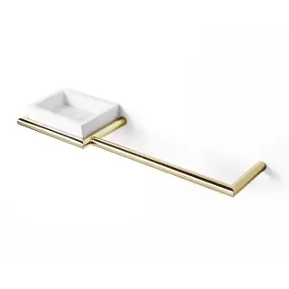 3SC Guy Полотенцедержатель и мыльница, 40см., слева, подвесная, композит Solid Surface, цвет: белый матовый/золото 24к. Lucido