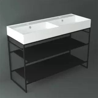 Simas Agile Структура металлическая 121x46xh72см, напольная, для раковины с 1 отв., AG121, с 2 полками, цвет: черный матовый