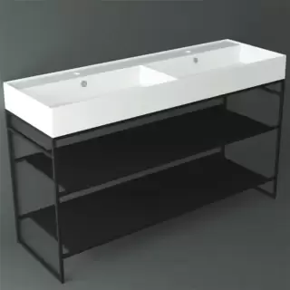 Simas Agile Структура металлическая 141x46xh72см, напольная, для раковины с 1 отв., AG141, с 2 полками, цвет: черный матовый