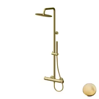 Gattoni Комплект для душа: термостатический смеситель, душевая стойка, душевая лейка 250мм, ручной душ, цвет: Oro Brush