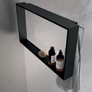 Novellini Kuadra Аксессуары для кабины 70х40cм., с внутренней полкой и внешним крючком, для крепления на стекло, цвет: черный матовый