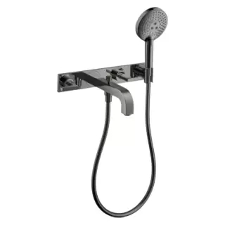 Axor Citterio Смеситель для ванны, встраиваемый, с ручным душем, ручка: рычаг, панель, цвет: полированный черный хром