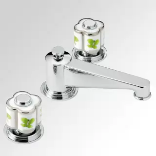 THG CAPUCINE VERT DECOR PLATINE Смеситель для раковины на 3 отверстия, с донным клапаном, декор платина/зеленый, цвет: хром